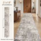 UERMEI 3x18 Washable Runner Rug for Hallway, Non Slip Low Pile Kitchen Carpet, Neutral Modern Abstract Indoor Floor Mat for Entryway Laundry, Kid & Pet Safe High Traffic Area, Brown Grey