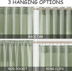 Nanspring Mist Sage Linen Curtains Semi Sheer 96 Inches Long 2 Panels Set for Living Room Back Tab Rod Pocket Light Filtering Drape for Bedroom Modern Farmhouse Coastal Decor Protect Privacy 52x96