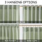 Mist Sage Linen Curtains 63 Inches Long 2 Panel Sets for Living Room Bedroom Rod Pocket Back Tab Light Filtering Drape for Kitchen Window Short Protect Privacy Curtain Modern Farmhouse Decor 52x63