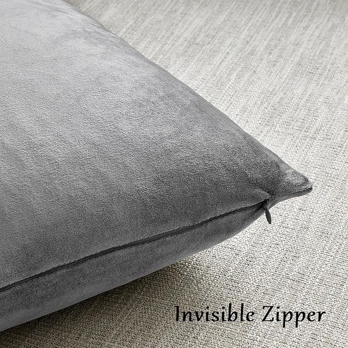 GIGIZAZA Dark Grey Pillow Covers 18x18,Velvet Square Throw Pillows Modern Covers Pack of 2 Decorative Pillows for Living Room Couch Sofa Luxury Solid Pillow Cases