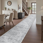 Washable Runner Rug 2.5x16, Non-Slip Long Hallway Runner for Entryway, Soft Vintage Kitchen Mats for Floor, Abstract Dining Room, Bedroom, Living Room Rugs(2.5'x16', Grey/Ivory)