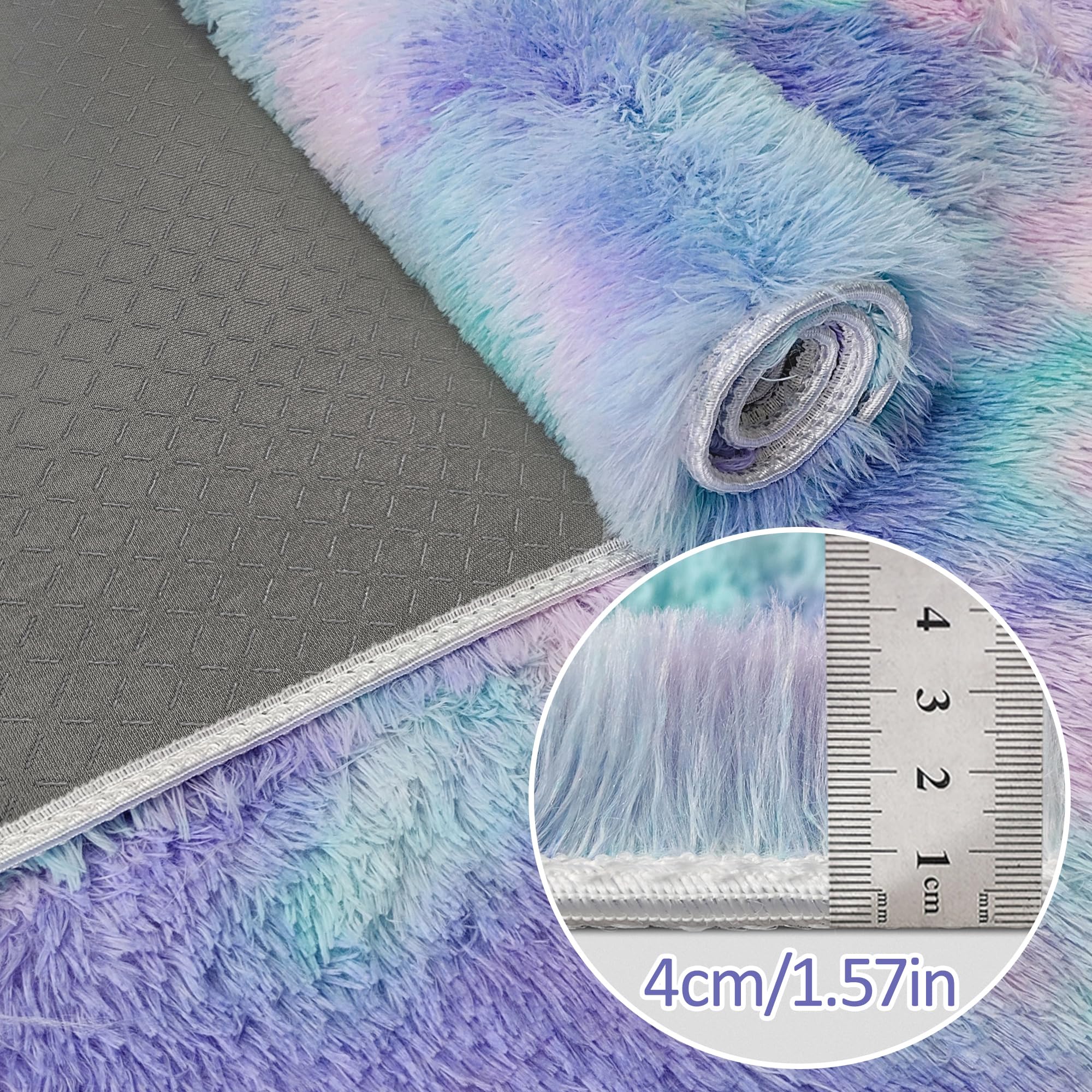 JiaoBaba Super Soft Fluffy Living Room Area Rug 2x8 ft Purple Rainbow Tie-Dyed Shaggy Furry Carpet Washable Non-Slip Carpets Bedroom Bedside Nursery Rug Cute Colorful Room Decor for Girls