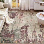 UERMEI 9x12 Area Rug Living Room Rugs - Washable Neutral Modern Abstract Soft Thin Rug Indoor Floor No Slip Rug Carpet for Bedroom Under Dining Table Home Office Decor - Purple/Green/Beige