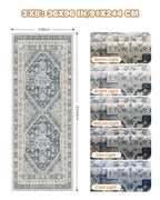Restydon 3x8 Runner Rug Non Slip Washable Rugs for Entryway, Blue/Beige