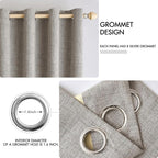 MIULEE 100% Blackout Linen Textured Curtains for Bedroom Solid Thermal Insulated Warm Taupe Grommet Room Darkening Curtains & Drapes Luxury Decor for Living Room Nursery 52 x 72 Inch (2 Panels)