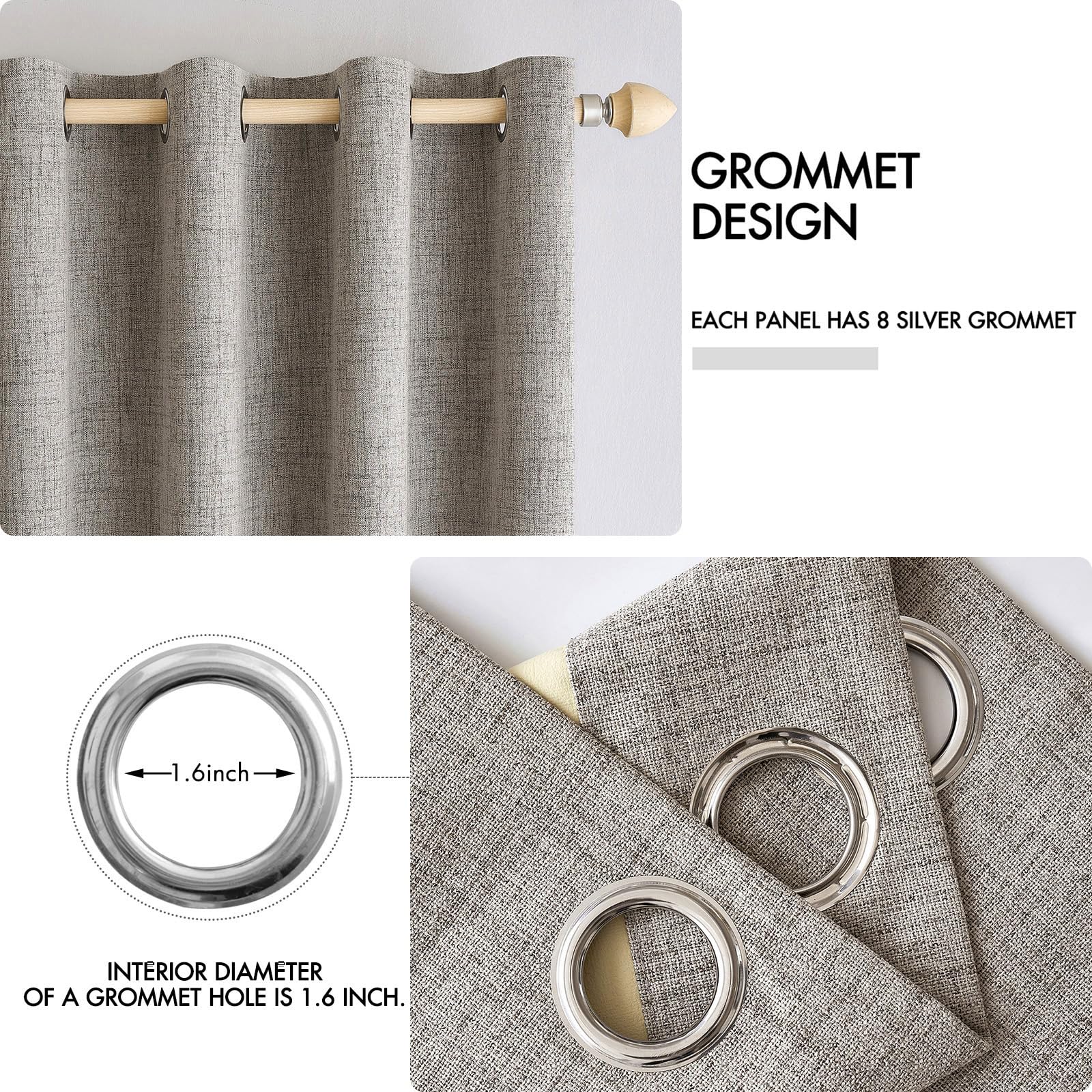 MIULEE 100% Blackout Linen Curtains for Bedroom 52x120 Inches Warm Taupe