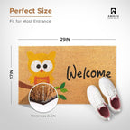 Owl - 17"x29" - Coir Door Mat with Heavy Duty Backing - Welcome Mats for Entryway, Porch - Anti-Slip PVC & Coconut Fiber Surface - Natural Home Accessories, Minimalist Original Design