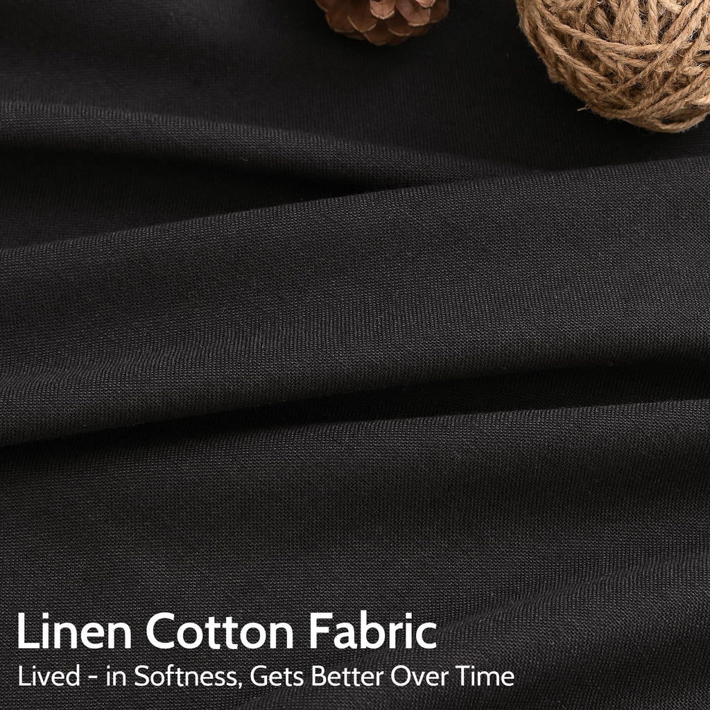 Vintage Black Linen Curtains 108 Inches Long for Living Room Light Filtering Semi Sheer Curtain Back Tab Floor to Ceiling High Window Gothic Vintage Decor Drapes for Bedroom Office 52x108,2 Panels
