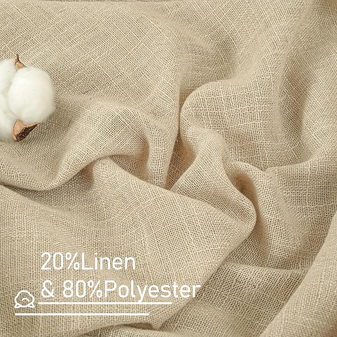 LAMIT Linen Kitchen Curtains 30 Inch Length, Semi Sheer Light Filtering Window Panels Back Tab and Rod Pocket Drapes for Cafe/Small Windows, Linen, 25 x 30 Inch, 2 Panels