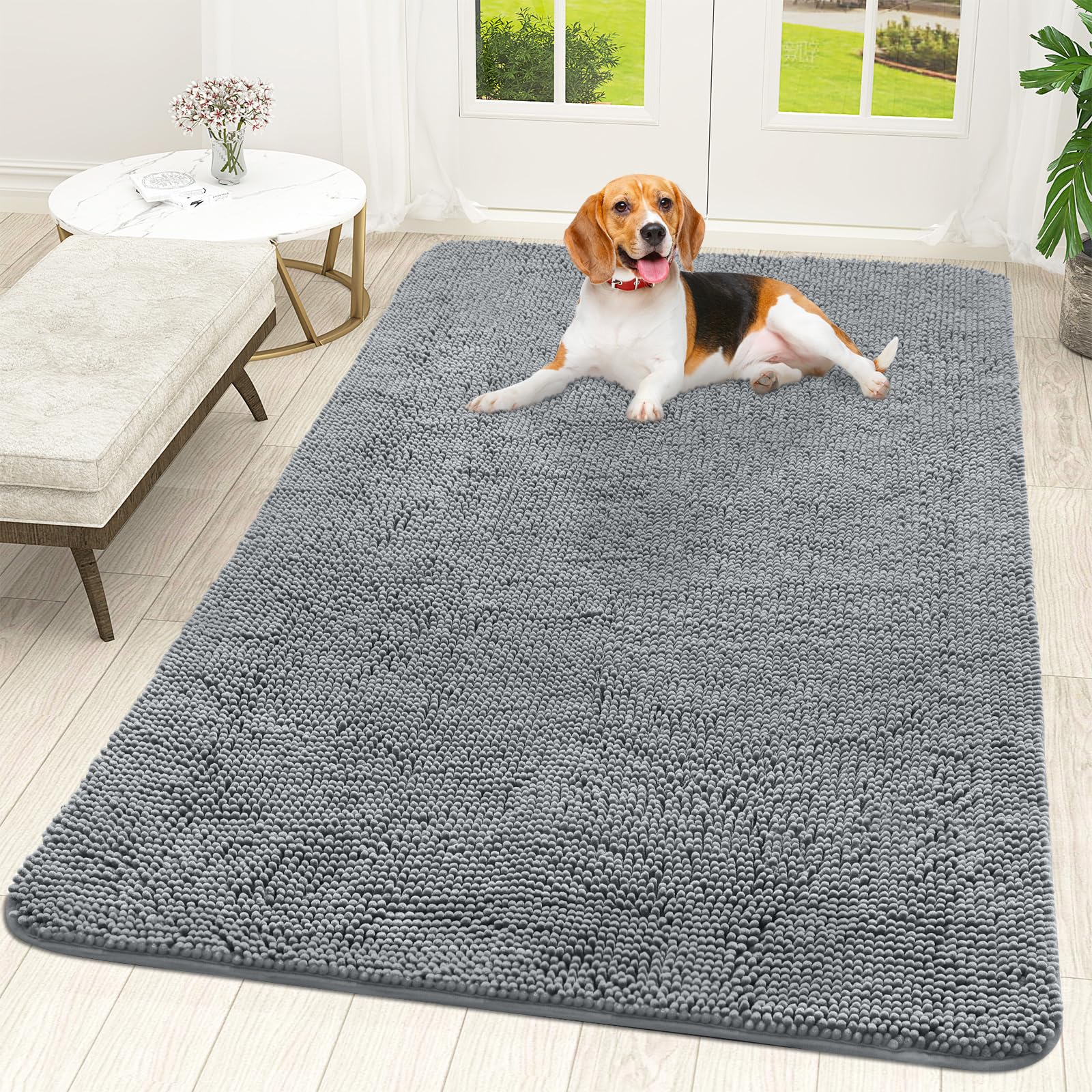 OLANLY Dog Door Mat for Muddy Paws 70x46, Super Absorbent Chenille Mud Mat