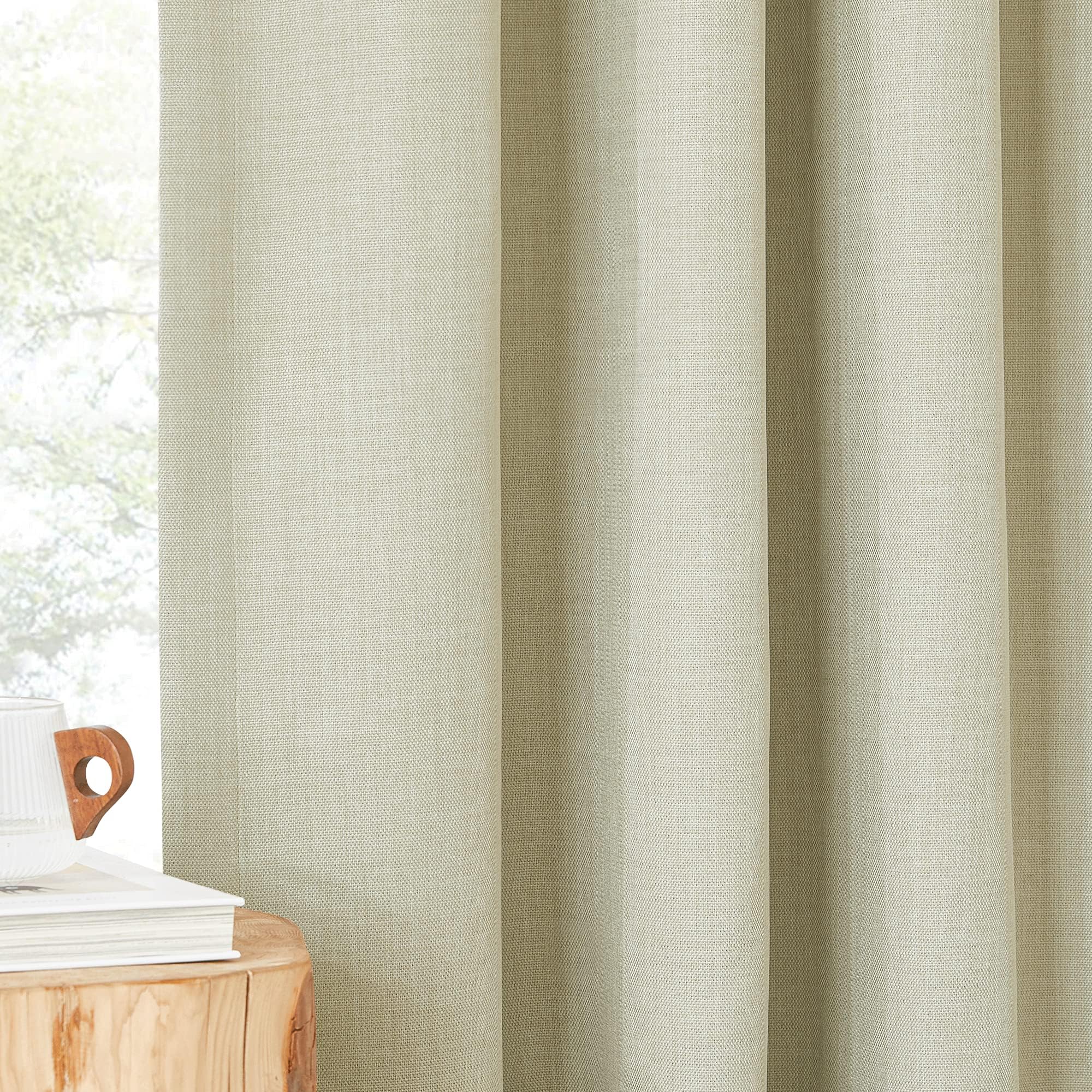 NICETOWN Room Darkening Bedroom Curtains 84 inches Long, Pinch Pleated Curtains Faux Linen Blend Light Blocking Noise Canceling Thermal Drapes for Living Room, Linen Beige, W52 x L84, 2 Panels