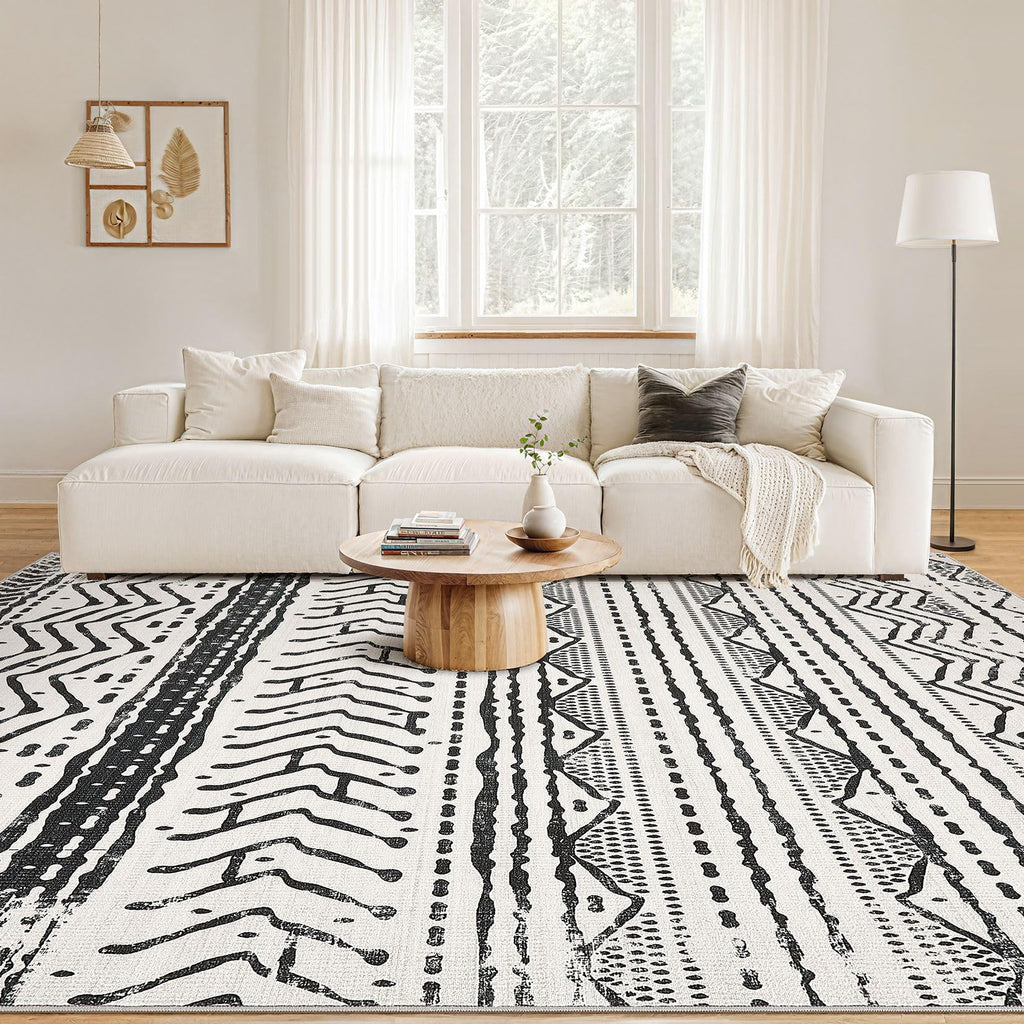 Nakagishi Black Rug Living Room Rugs: 10x14 Machine Washable Boho Large Neutral Modern Soft Moroccan Stain Resistant Indoor Floor Non Slip Accent Carpet for Bedroom Nursery Kids Playroom Office