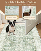 Madane Washable Runner Rug - 2x6 Rug Runners for Hallways 6 Foot Non Slip Vintage Kitchen Runner Rug Ultra-Thin Bathroom Runner Rugs Carpet Laundry Room Bedroom (2x6ft, Green/Ivory)