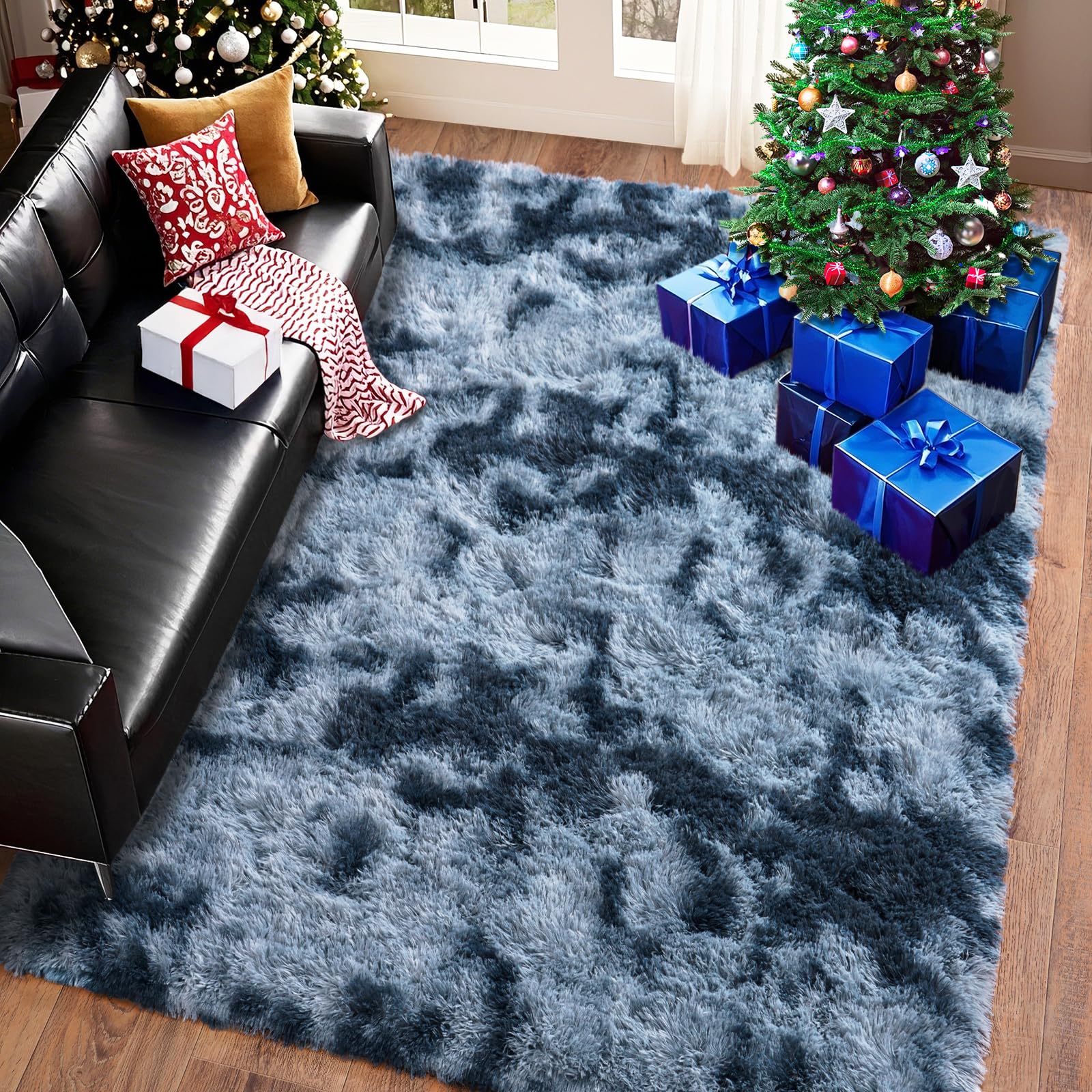 Super Fluffy Area Rug for Living Room 5x7, Shaggy Carpet, Blue Grey