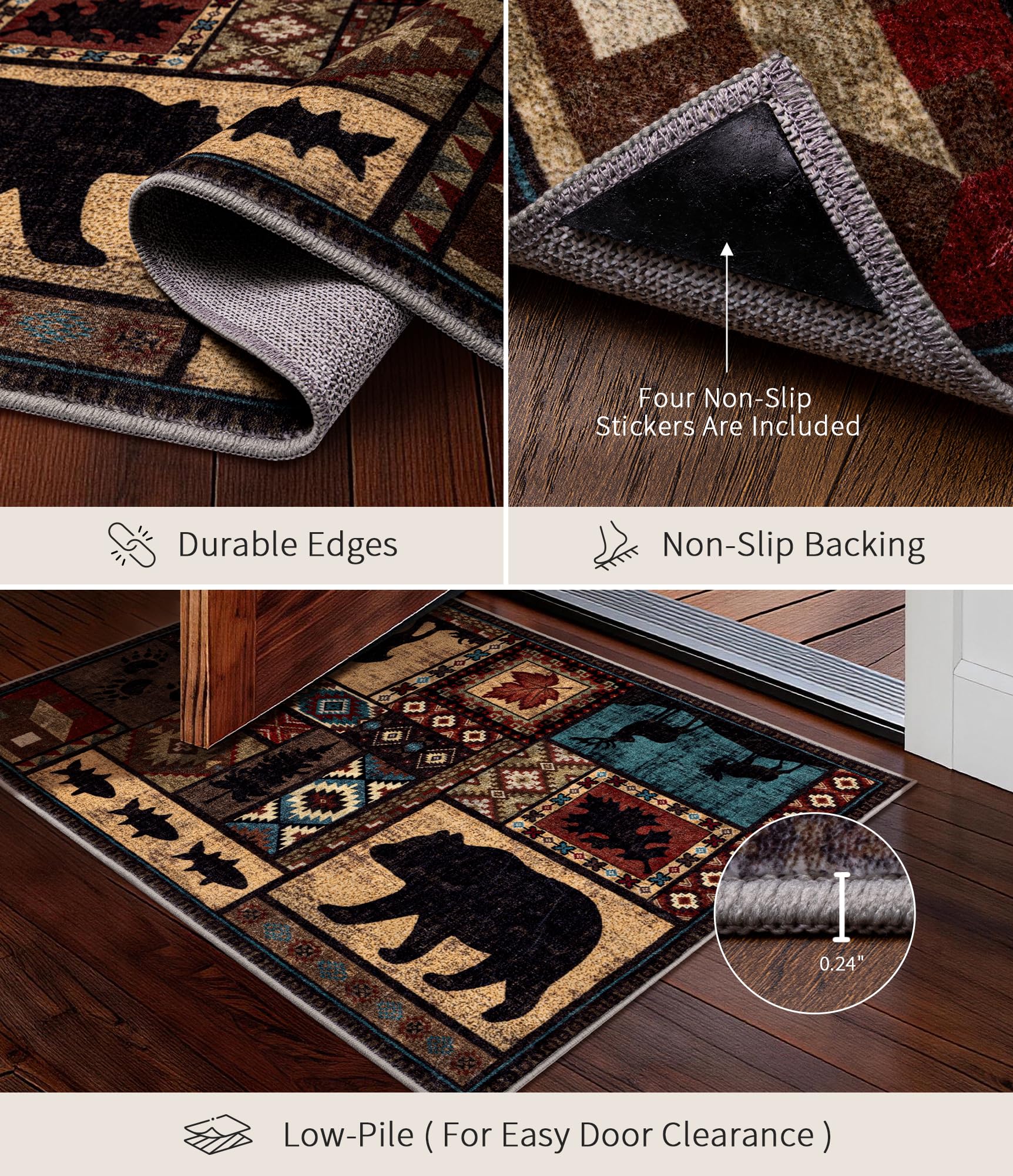 YIHOUSE Washable Entryway Rug, 2x3 Rustic Cabin Area Rug, Non-Slip Indoor Door Mat Ultra-Thin for Kitchen, Mudroom, Laundry Room, Bedroom Entry