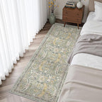 Madane Washable Runner Rug - 2x6 Rug Runners for Hallways 6 Feet Non Slip Vintage Kitchen Runner Rug Ultra-Thin Bathroom Runner Rugs Carpet Laundry Room Bedroom (2x6ft, Green/Gold)