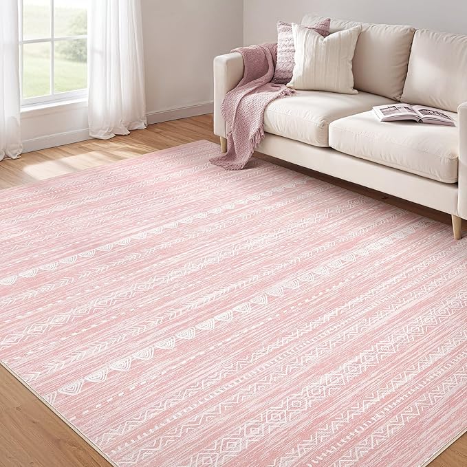 Nakagishi Boho 4x6 Pink Area Rug Living Room Rugs Machine Washable