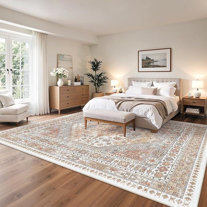 zesthome 10x14 Area Rugs,Stain Resistant Washable Rug,Ultra-Thin Rugs for Living Room,Bedroom,Non-Slip Backing Home Decor Large Area Rug (Orange,10'x14')