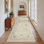 Madane Runner Rug 2'6''x8' Kitchen Runners, Printed Vintage Washable Hallway Rugs Soft Non-Slip Low Pile 2.5x8 ft Runners for Hallways Laundry Room Rug, Beige/Blue
