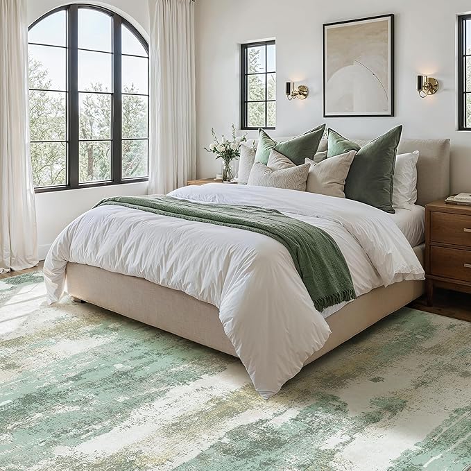 BEIMO 10x12 Green Abstract Area Rug, Washable Non-Slip for Bedroom