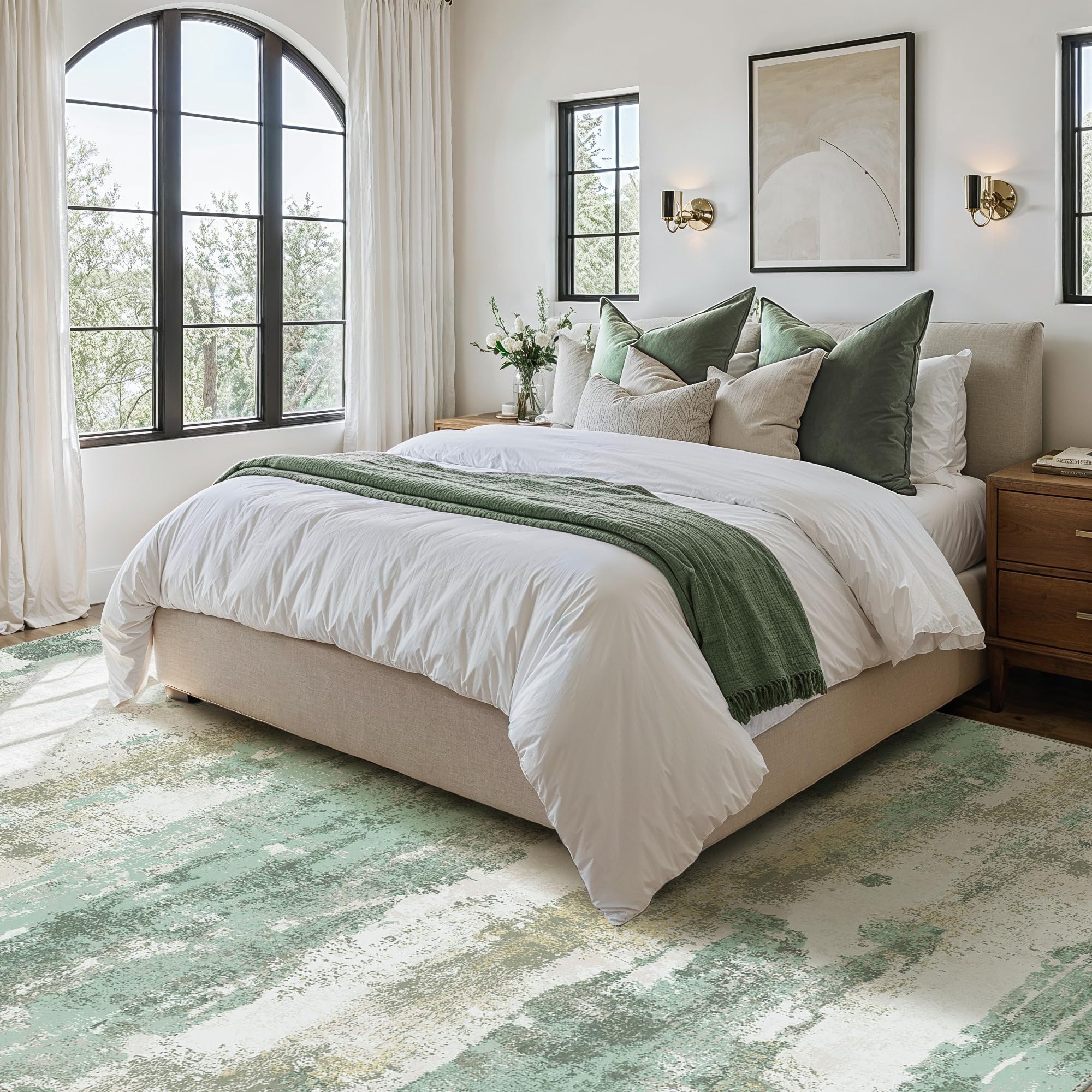 BEIMO 10x14 Green Abstract Area Rug, Washable Non-Slip for Bedroom