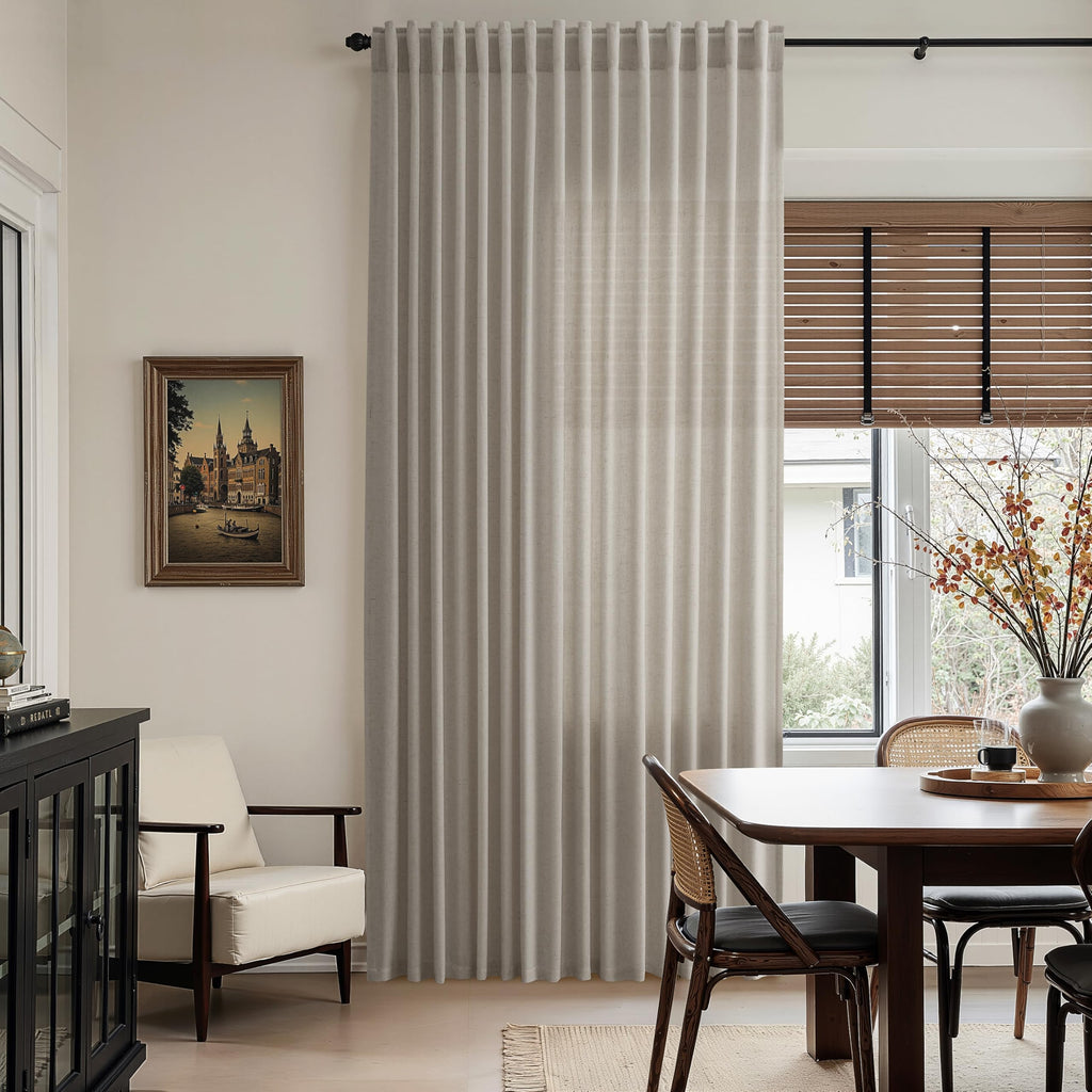 Nanspring Grey Beige Linen Curtains 84 Inches Long for Living Room Light Filtering Semi Sheer Curtain Back Tab Simple Modern Elegant Neutral Luxury Boho Gray Drapes for Bedroom 52x84, 2 Panels