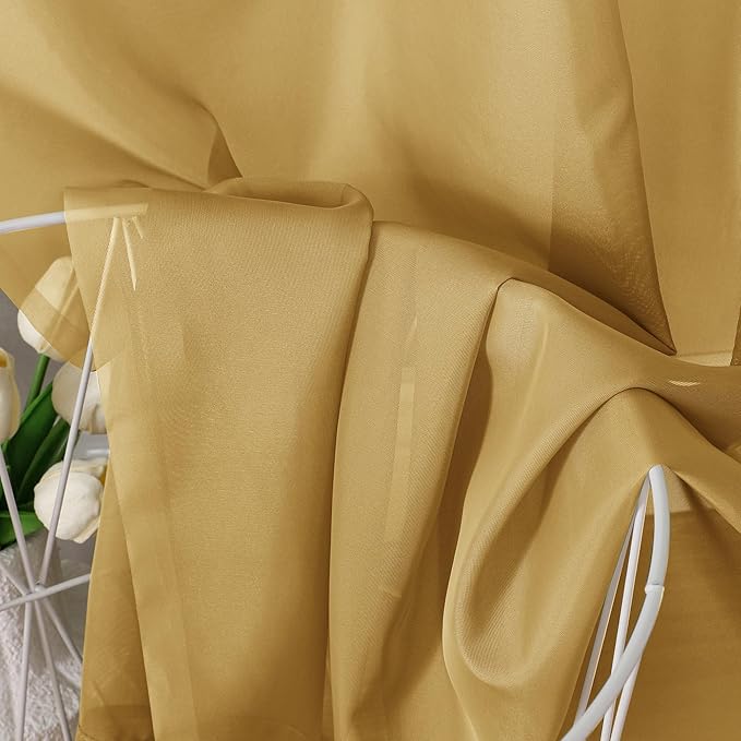 Chyhomenyc Gold Sheer Curtains 63 Inches Long 2 Panels, Light Filtering Bright Lightweight Curtains for Living Room, Soft Gentle Voile Rod Pocket Bedroom Window Drapes, 59Wx63L Inch, 2PCS