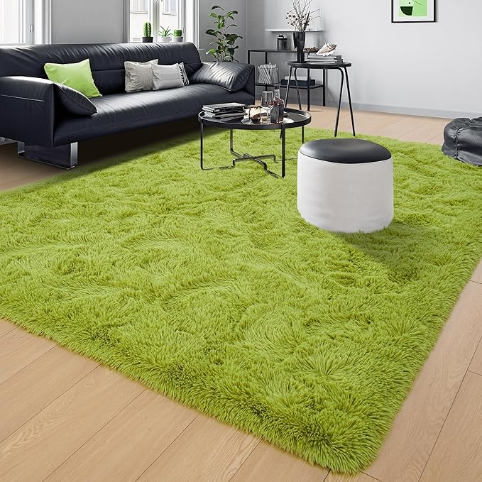 Tepook Fluffy Grass Green Rugs for Living Room Bedroom, 4x6 Soft Area Rug Moss Green Kids Girls Boys Rug, Indoor Plush Shaggy Non-Slip Carpet for Nursery Classroom Dorm Home Decor