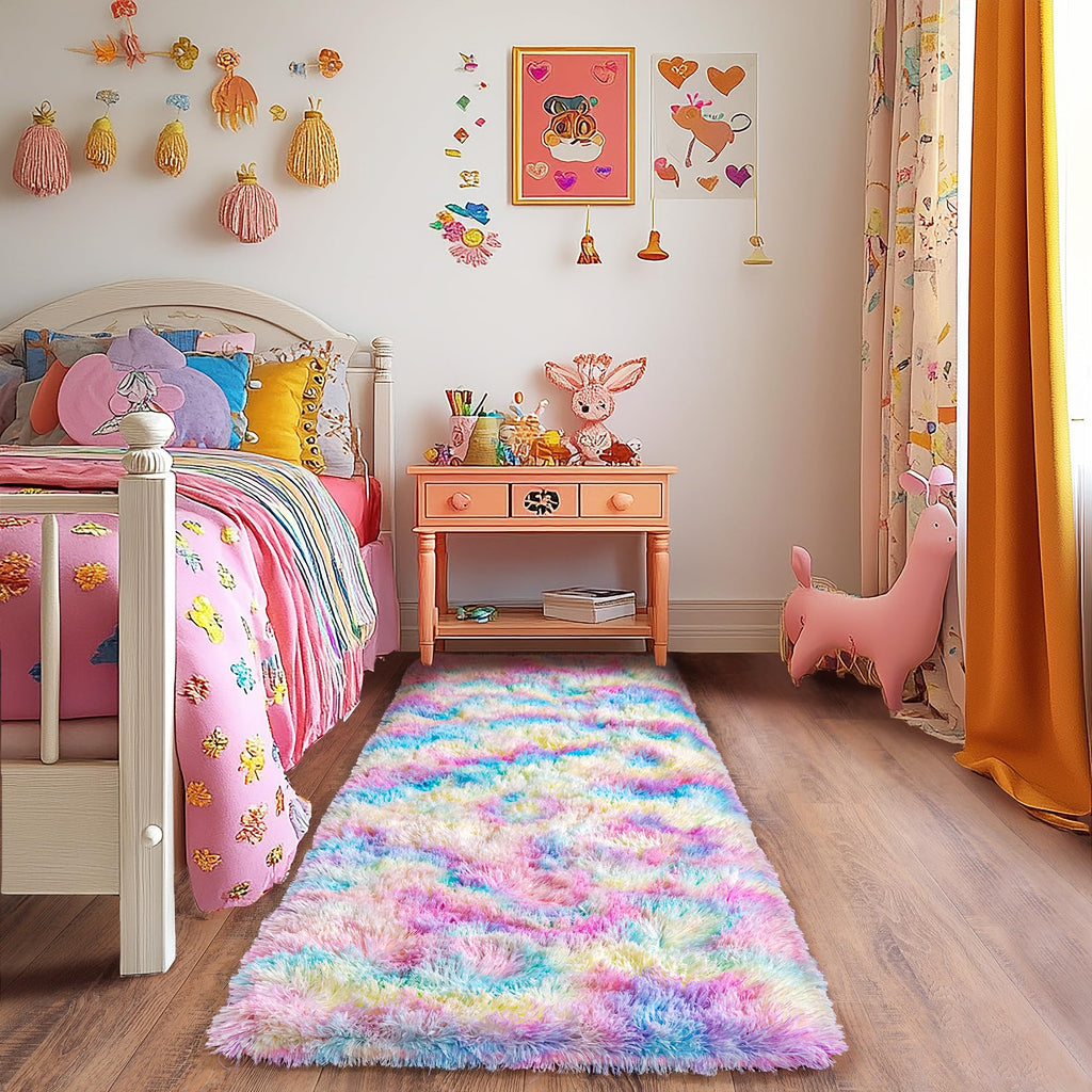 Quntue Rainbow Runner Rugs for Bedroom, 2x6 Rug Runners for Cute Girls Room, Bedside Indoor Floor Fluffy Shag Carpet, Plush Soft Rug for Nursery Dorm Kids Home Decor