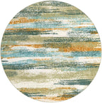 Lansny Modern Abstract Round Rug 6Ft, Green Mustard Multi Washable Non-Slip Circle Rug, Soft Circular Dining Room Rug Thin Print Faux Wool Carpet for Bedroom Living Room Office Playroom