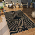 Lahome Enfys Modern Geometric Outdoor Easy Jute Rug, 3x5 Indoor Outdoor Rugs for Entryway Black Living Room Carpet, Farmhouse Washable Non Slip Carpet for Patio Courtyard Bedroom