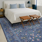Dining Room Rugs for Under Table - 6x9 Washable Dark Blue Oriental Area Rug for Living Room, Low Pile Non-Slip Floor Carpet for Bedroom - Vintage Navy Design & Stain Resistance