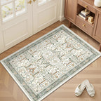 Washable 2x3 Entryway Area Rug - Small Non Slip Vintage Kitchen Runner Rugs Indoor Entrance Soft Neutral Stain Resistant Bathroom Mat Farmhouse Carpet for Bedroom Living Room Entry Laundry 2'x3' Green