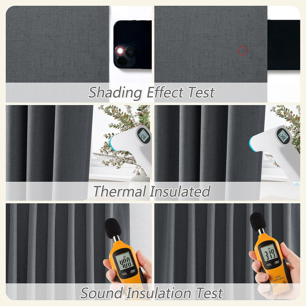 Guken 100% Blackout Curtains 84 Inch Length 2 Panels Set for Living Room Bedroom Back Tab Thermal Insulated Black Out Linen Drapes Room Darkening Blazer Grey,52x84