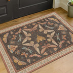 Vintage 2x3 Entry Way Rugs Indoor, Stain Resistant Washable Kitchen Rugs Non Slip, Small Soft Carpet for Bathroom, Powder Room, Insect Boho Indoor Décor, Low Pile & Stain Resistant (Orange and Brown)