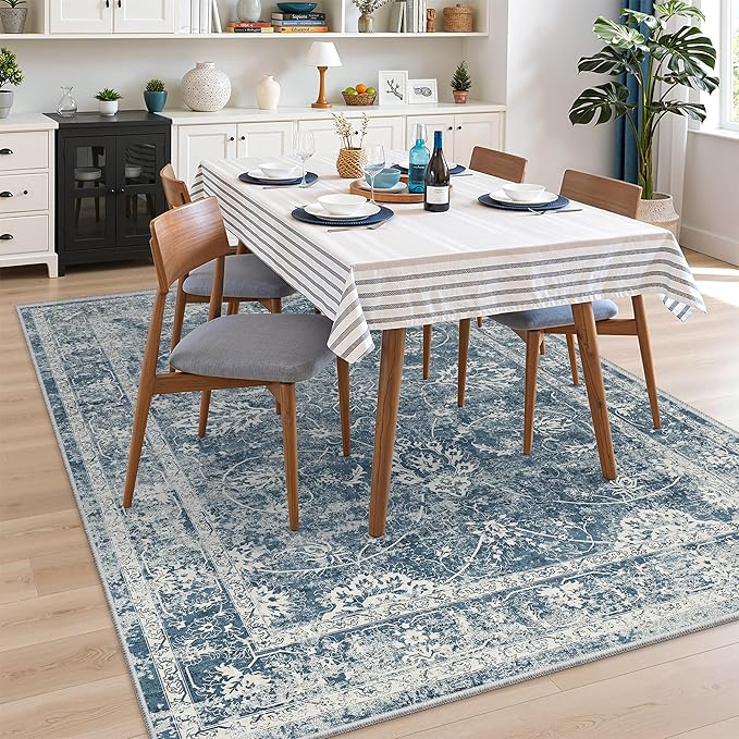 Madane 6x9 Area Rugs for Living Room, Washable Soft Rug Blue