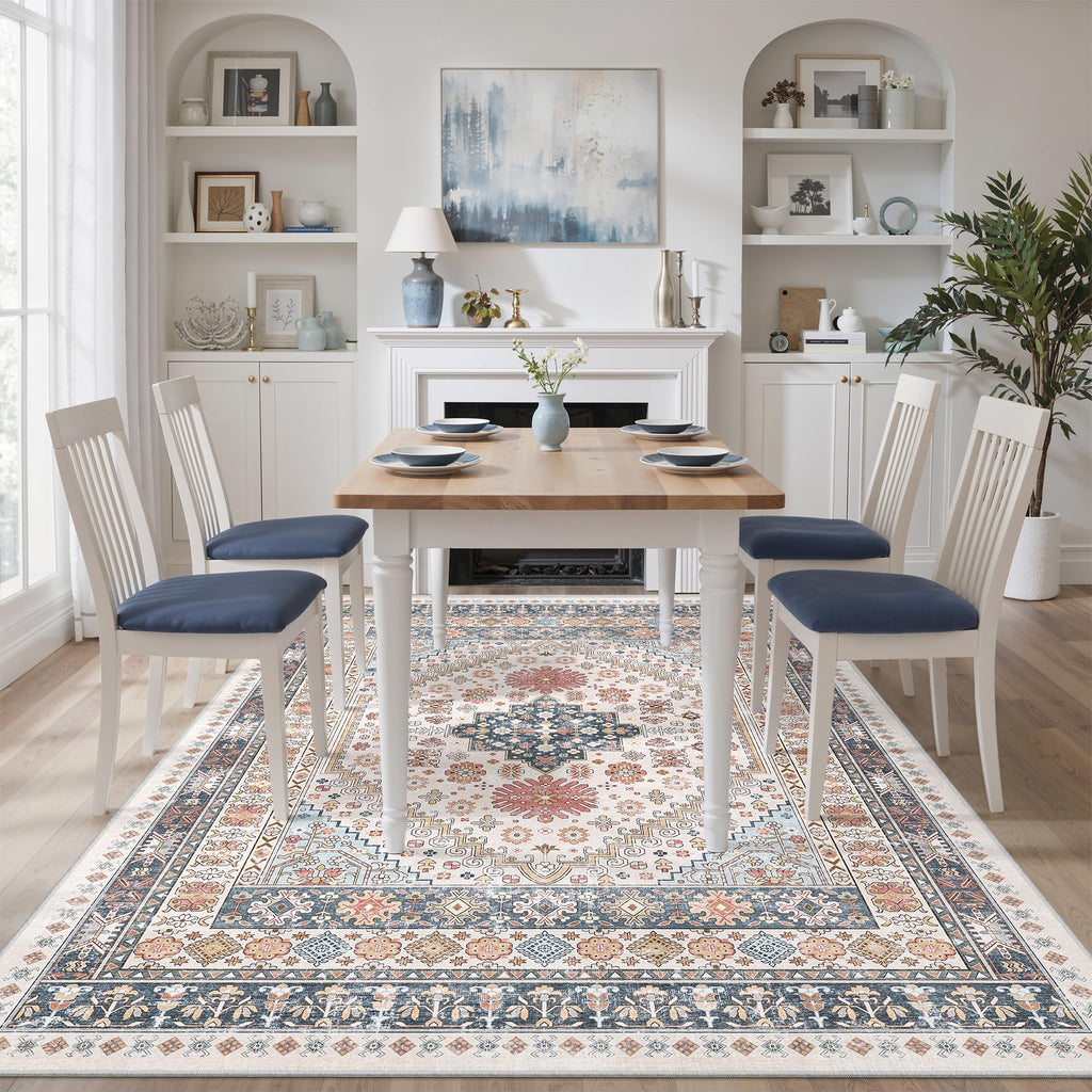 zesthome Pink Rugs for Bedroom-7x9 Area Rugs for Living Room,Blue Red