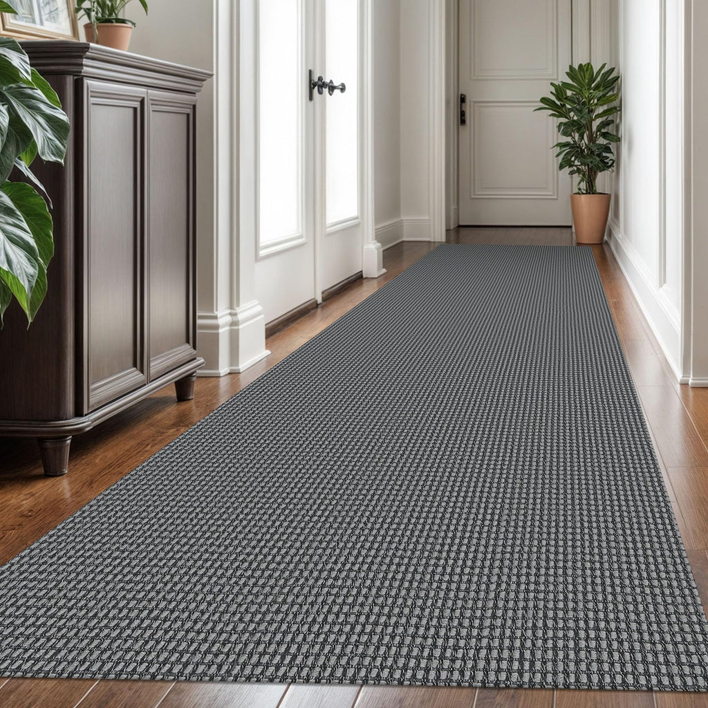 KOZYFLY Extra Long Runners for Hallways 3x16 ft Washable Kitchen Runner Non Slip Rubber Backed Hallway Rug Cotton Entryway Runner Rug Floor Carpet for Indoor Hall, Kitchen, Stair, Grey/Dark Grey