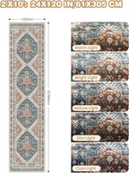Runner Rug 2x10, Ultra-Thin Kitchen Rugs Non Slip Washable Rugs for Entryway Rug, Kitchen Runner Low Pile Vintage Soft Carpets for Living Room, Bathroom Bedroom (Blue/Red,2'x10')
