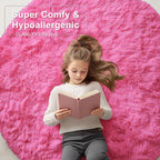 OLANLY Hot Pink Round Rugs for Bedroom - Machine Washable, 9 ft Circle Area Rugs for Living Room, Soft and Fluffy Shaggy Carpet for Teen Girls and Boys, Nursery Rooms, Dorms, Home Decor Aesthetic