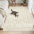 3x5 Rug, Small Area Rug for Kitchen, Entryway, Machine Washable Non-Slip Throw Rug, Vintage Carpet for Nursery Coffee Table Beige/Brown