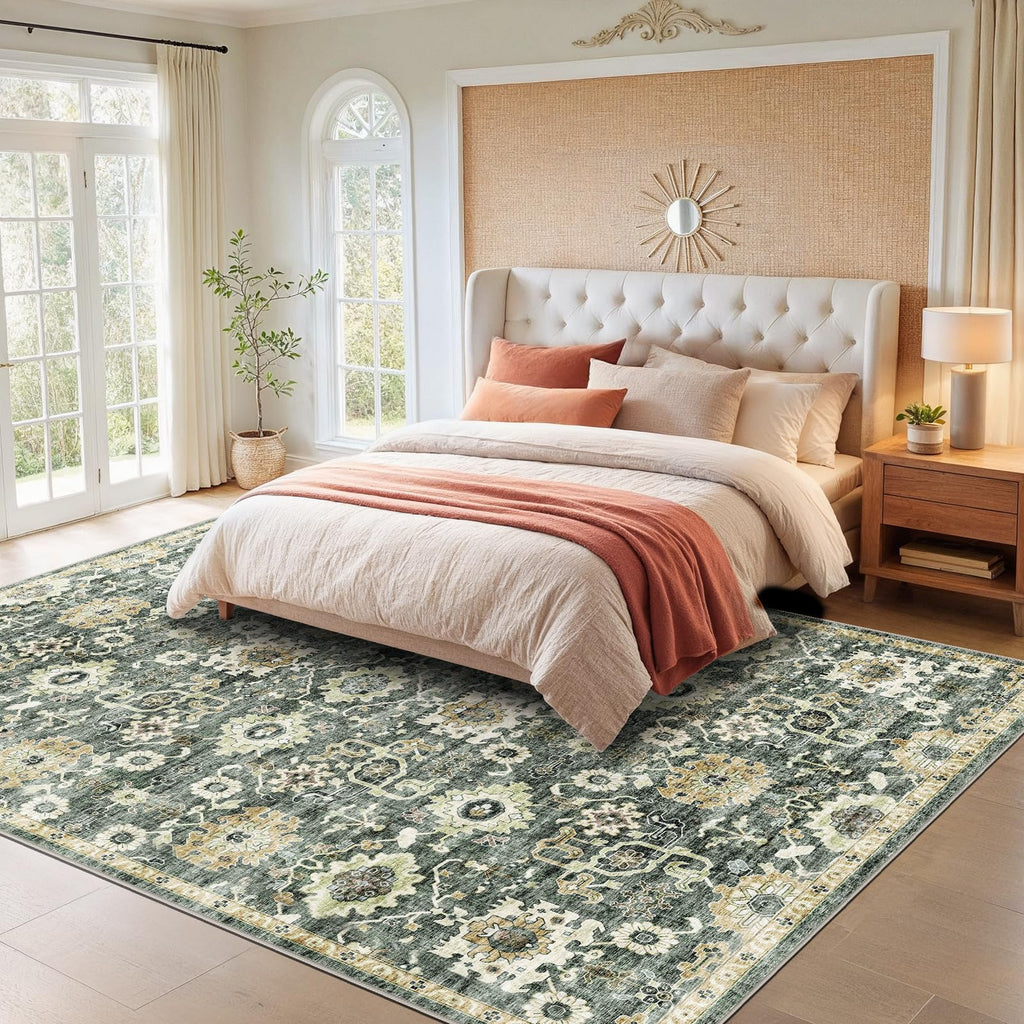 AMADA HOMEFURNISHING 5x7 Area Rugs, Washable Living Room Rug Low-Profile with Non-Slip Backing & Durable Edge Binding, Vintage 5x7 Rugs for Living Room, Bedroom, Dining Room