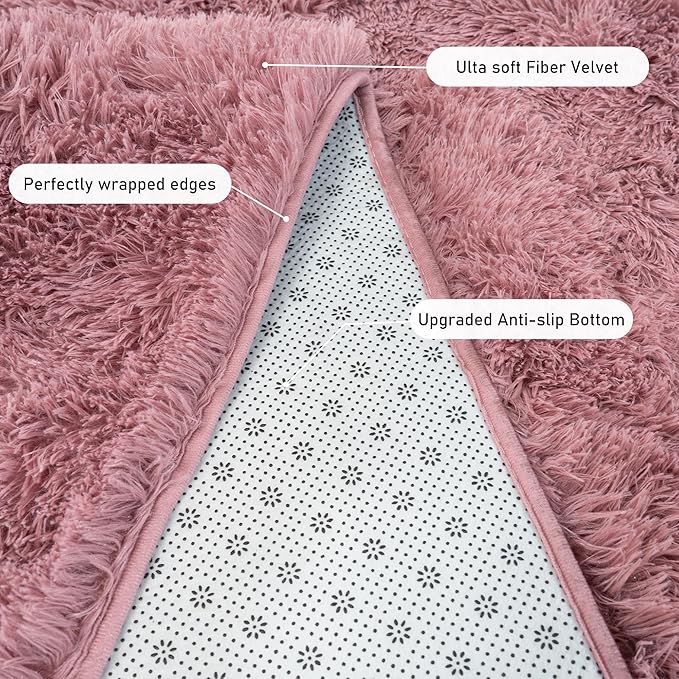 Quntue Runner Rugs for Bedroom 2x6 Rug Runners for Hallways Non Slip Soft Shag Bedside Rug, Fluffy Area Rug Throw Rugs for Living Room, Floor Carpet Runner for Nursery Kids Dorm, Blush