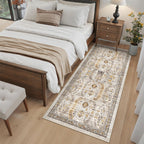 Madane Washable Runner Rug 3x6 Runners for Hallways Non Slip, Brown/Gold