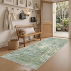 Runner Rug 2x6 Washable Non-Slip Kitchen Runner Rugs for Bathroom Laundry Room Green/Ivory Vintage Floor Carpet Runners for Hallway Entryway
