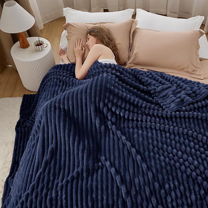Bedsure GentleSoft Navy Blue Fleece Blanket for Couch - Cozy Soft Blankets for Women, Cute Small Throws for Girls, Navy, 90x90 Inches