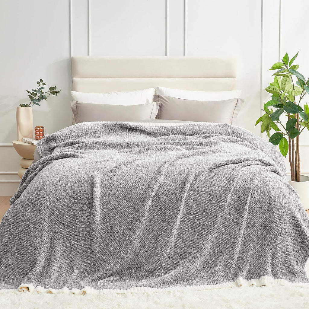 Snuggle Sac Heather Throw Blanket for Couch, Reversible Super Soft Blankets Warm Cozy Knit Fuzzy Plush Lightweight for Sofa, Bed, Camping, Picnic (Sage Green, Twin (60"x80"))