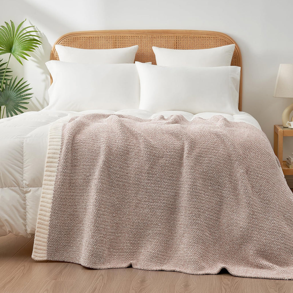 Snuggle Sac Heather Taupe Throw Blanket for Couch, Oversized Throw XL Super Soft Warm Blankets Cozy Knit Fuzzy Lightweight Throws for Sofa, Bed, Living Room, Taupe, 50x70 inches