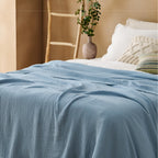 Bedsure 100% Cotton Muslin Blanket King Size for Bed - 4-Layer Breathable and Lightweight Thin Soft Summer Gauze Muslin Blanket for Adults, Blue, 108x90 Inches