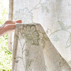 jinchan Linen Curtains Floral Curtain 84 Inch Length for Living Room Bedroom Light Filtering Rod Pocket Back Tab Jacobean Curtains Flax Linen Texture Window Drapes Set 2 Panels Green on Linen